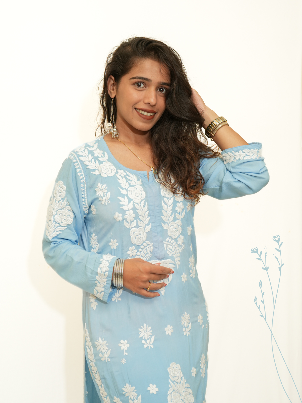 Meena modal chikankari Long kurti