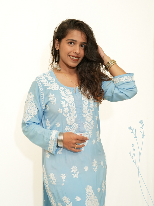 Meena modal chikankari Long kurti