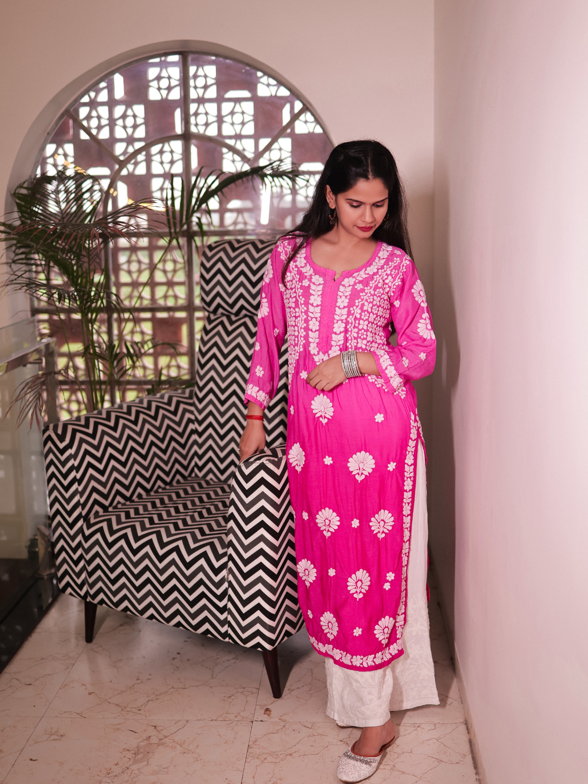 Noor muslin chikankari Long kurti