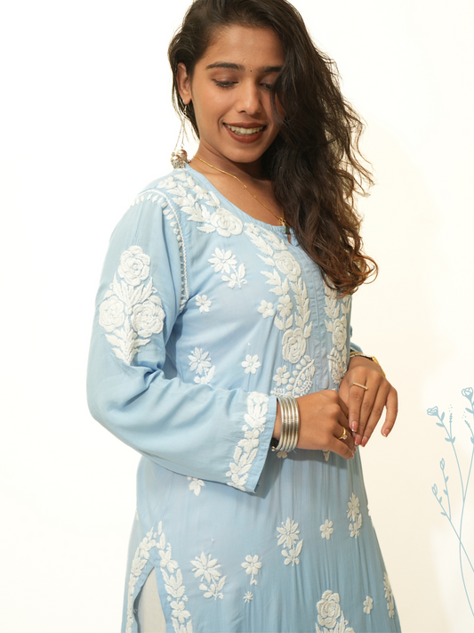 Meena modal chikankari Long kurti