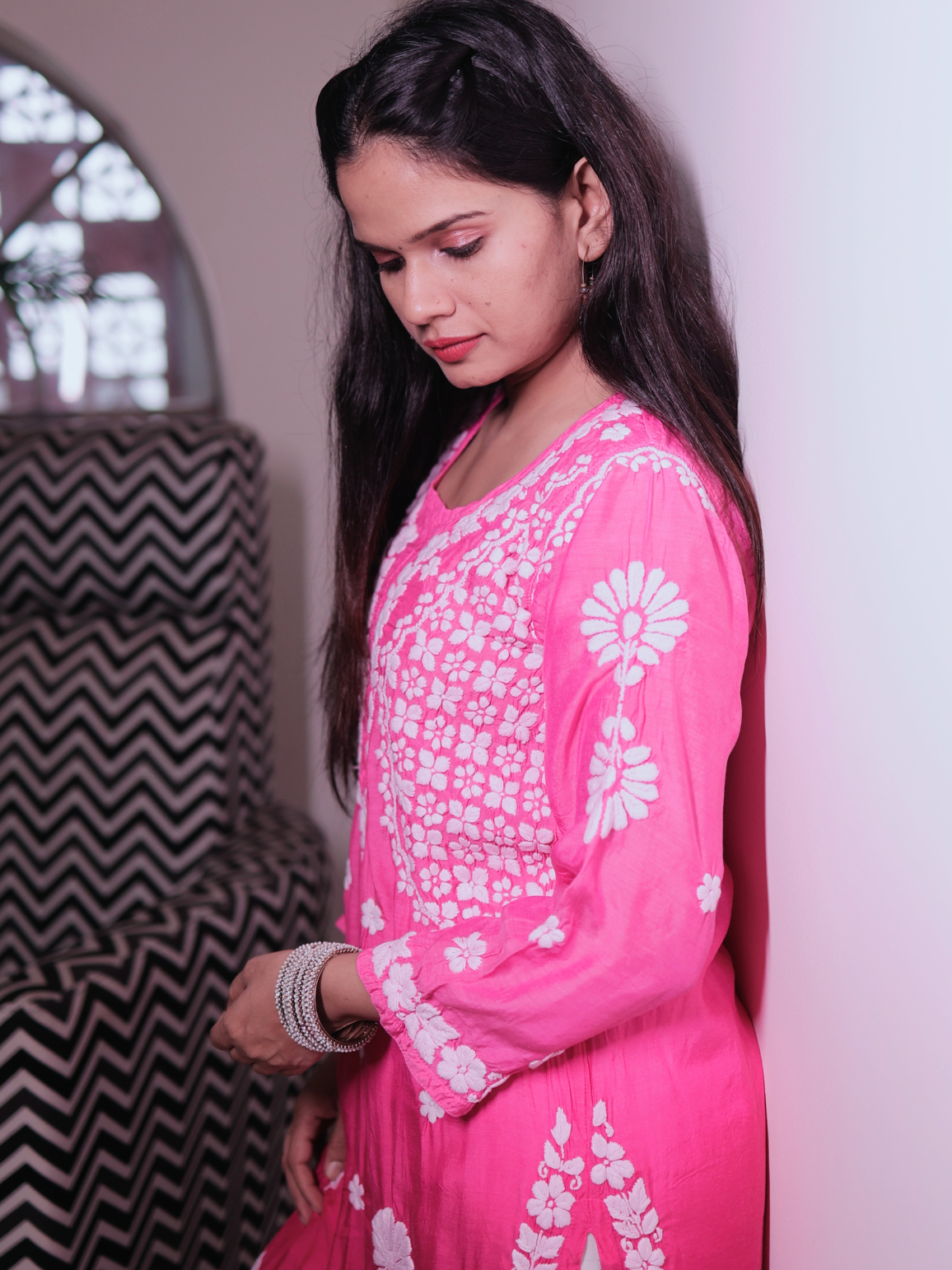 Noor muslin chikankari Long kurti
