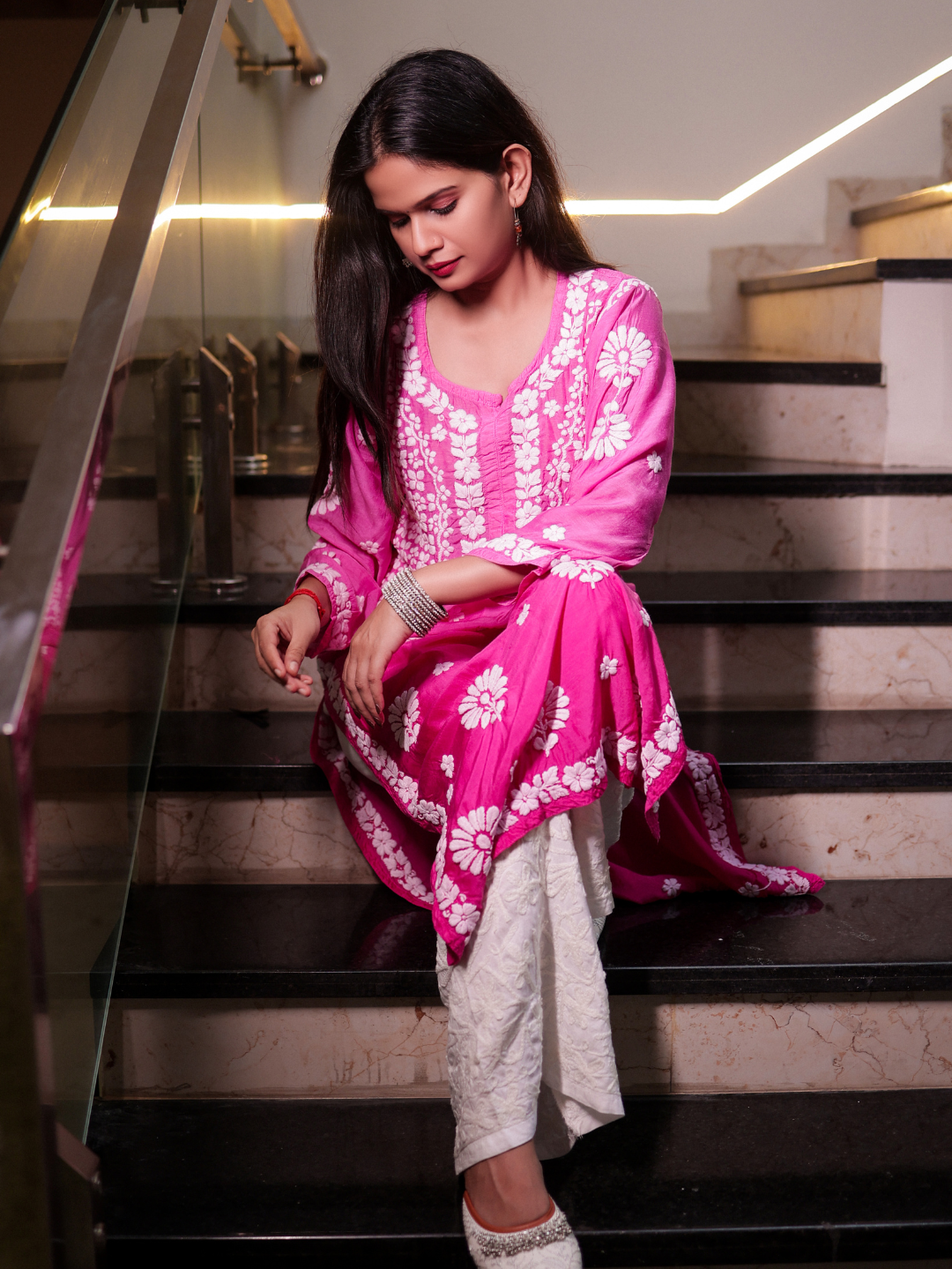 Noor muslin chikankari Long kurti