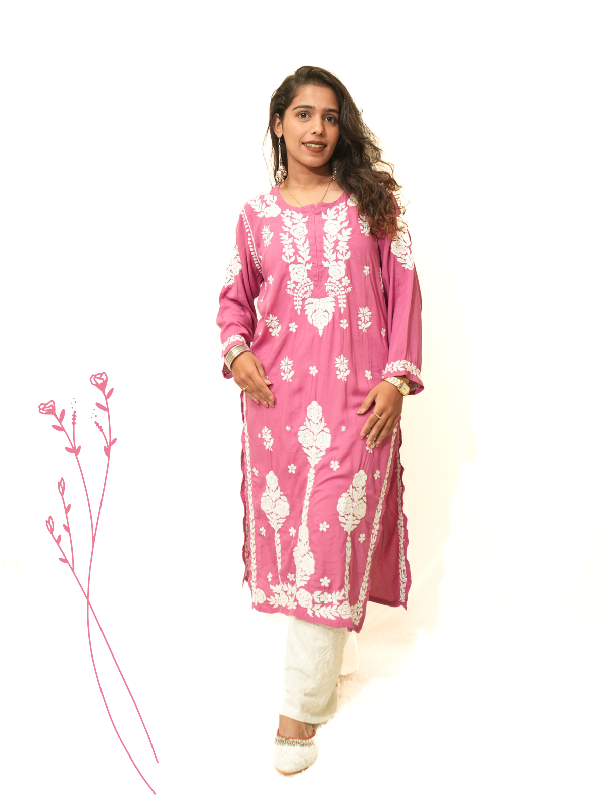 Meena modal chikankari Long kurti