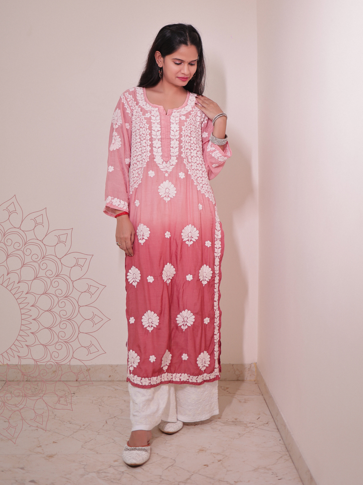 Noor muslin chikankari Long kurti