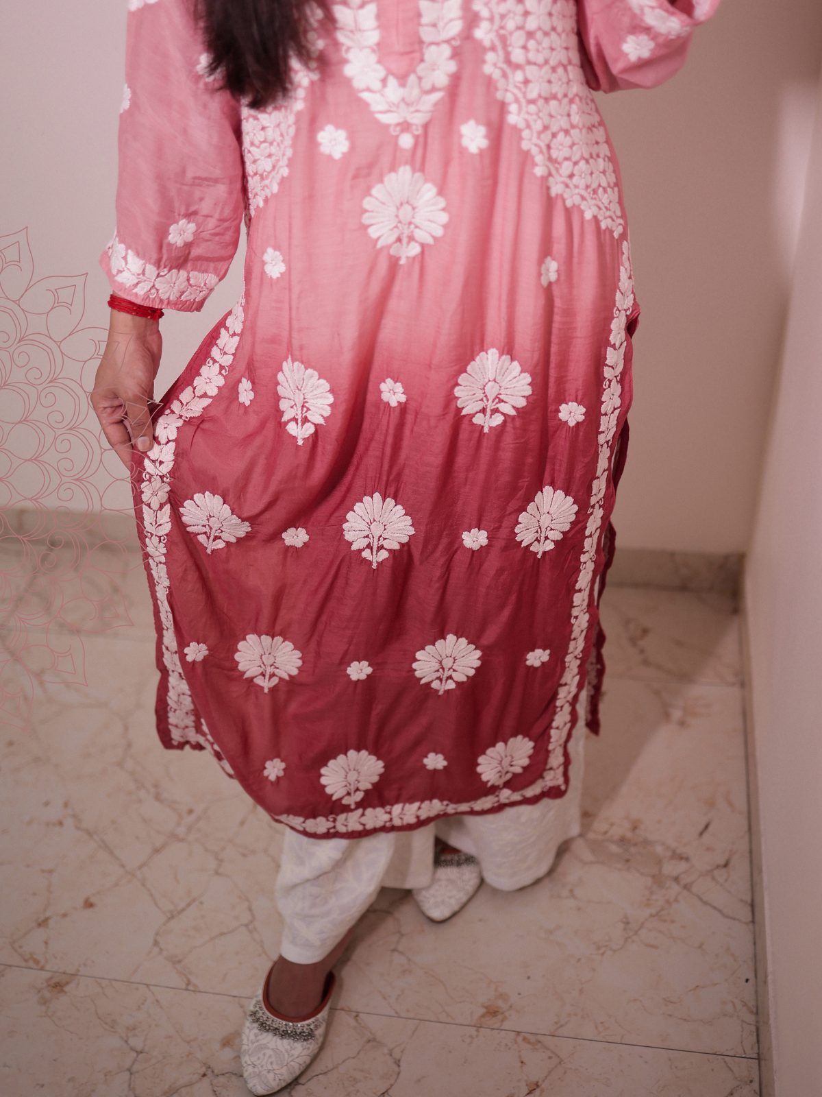 Noor muslin chikankari Long kurti