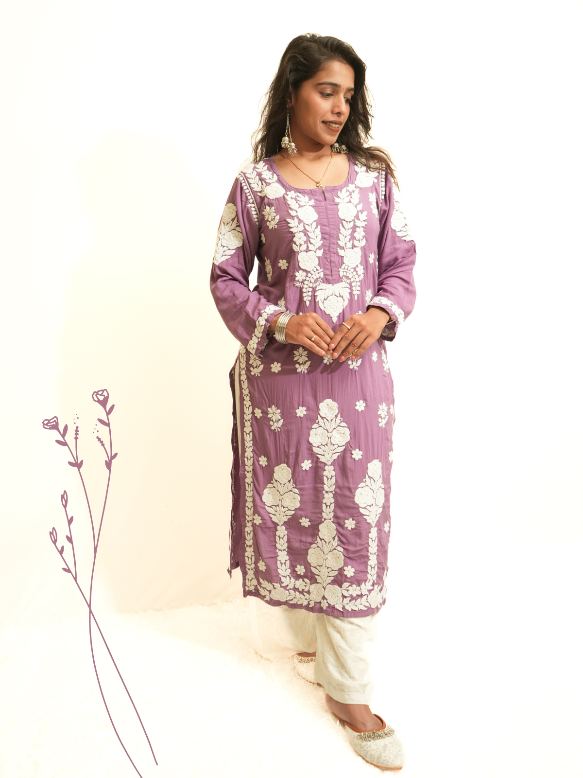 Meena modal chikankari Long kurti