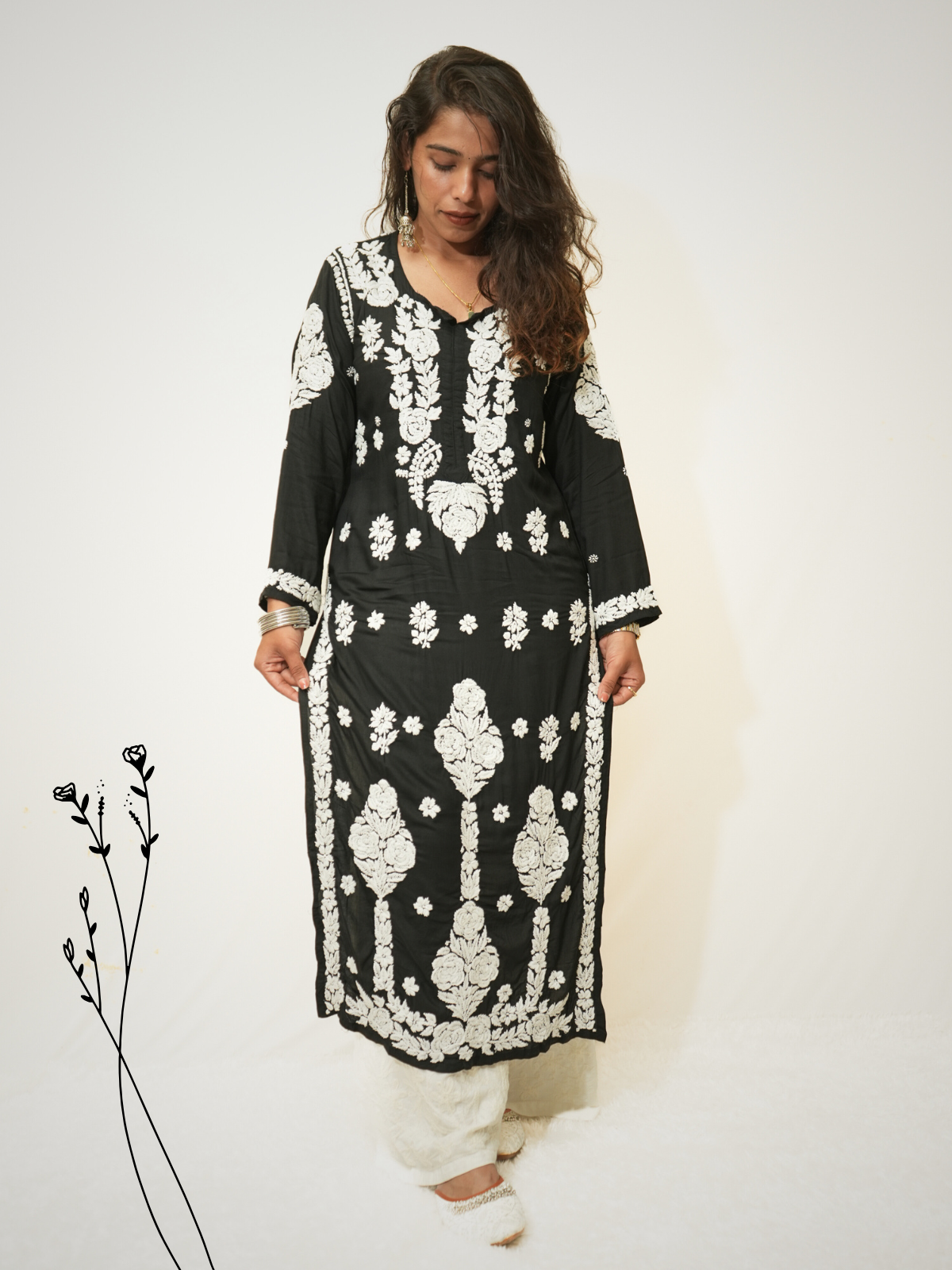 Meena modal chikankari Long kurti