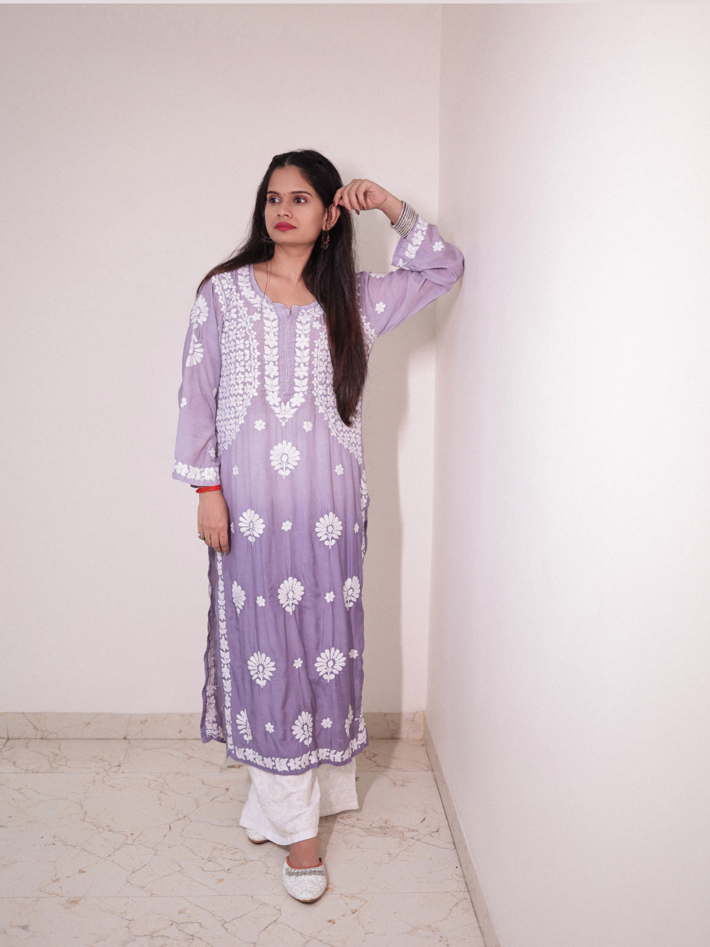 Noor muslin chikankari Long kurti