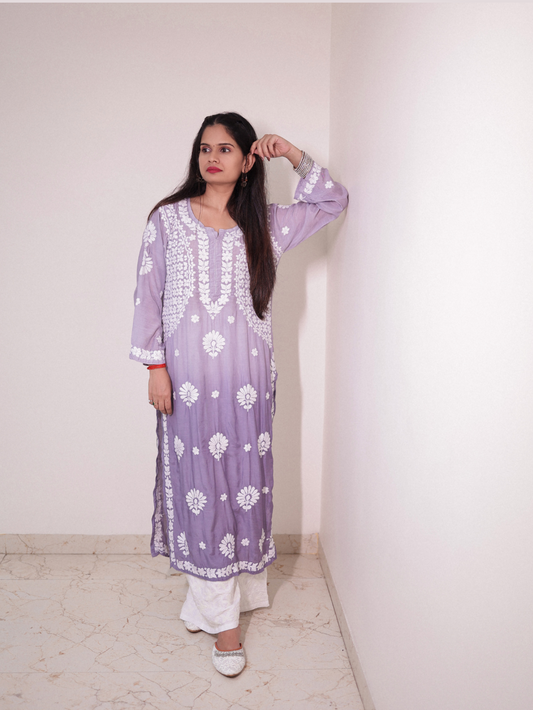 Noor muslin chikankari Long kurti