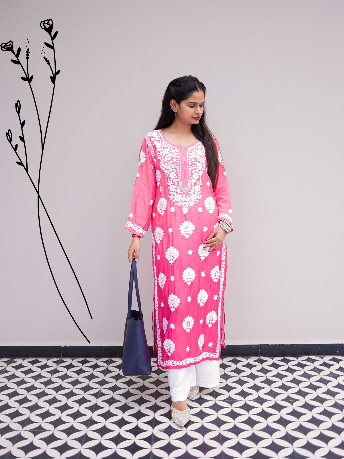 Noor muslin chikankari Long kurti