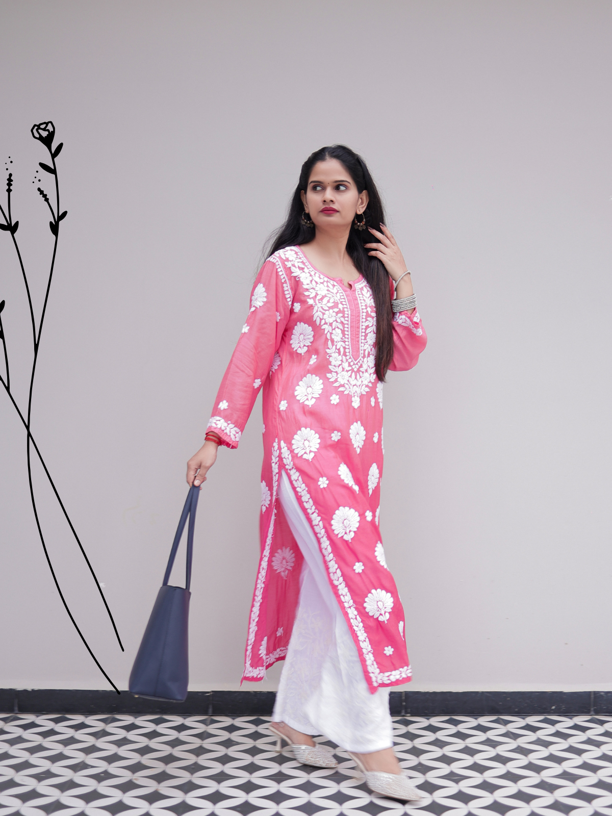 Noor muslin chikankari Long kurti
