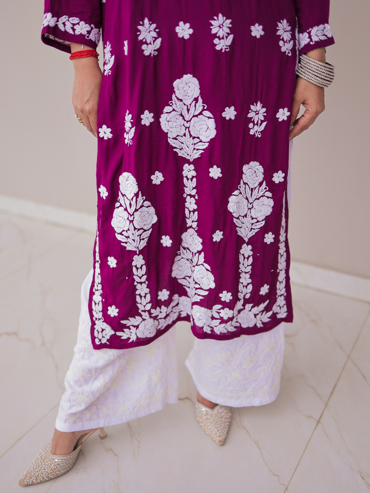Meena modal chikankari Long kurti