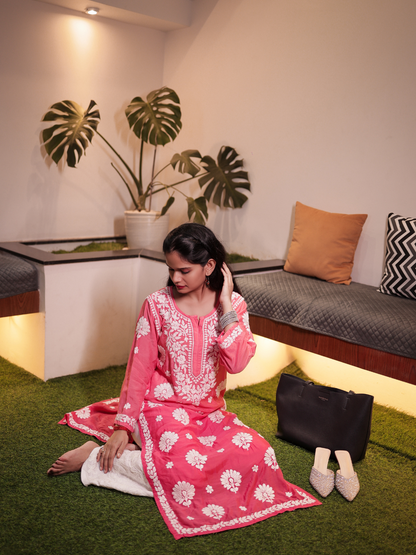 Noor muslin chikankari Long kurti