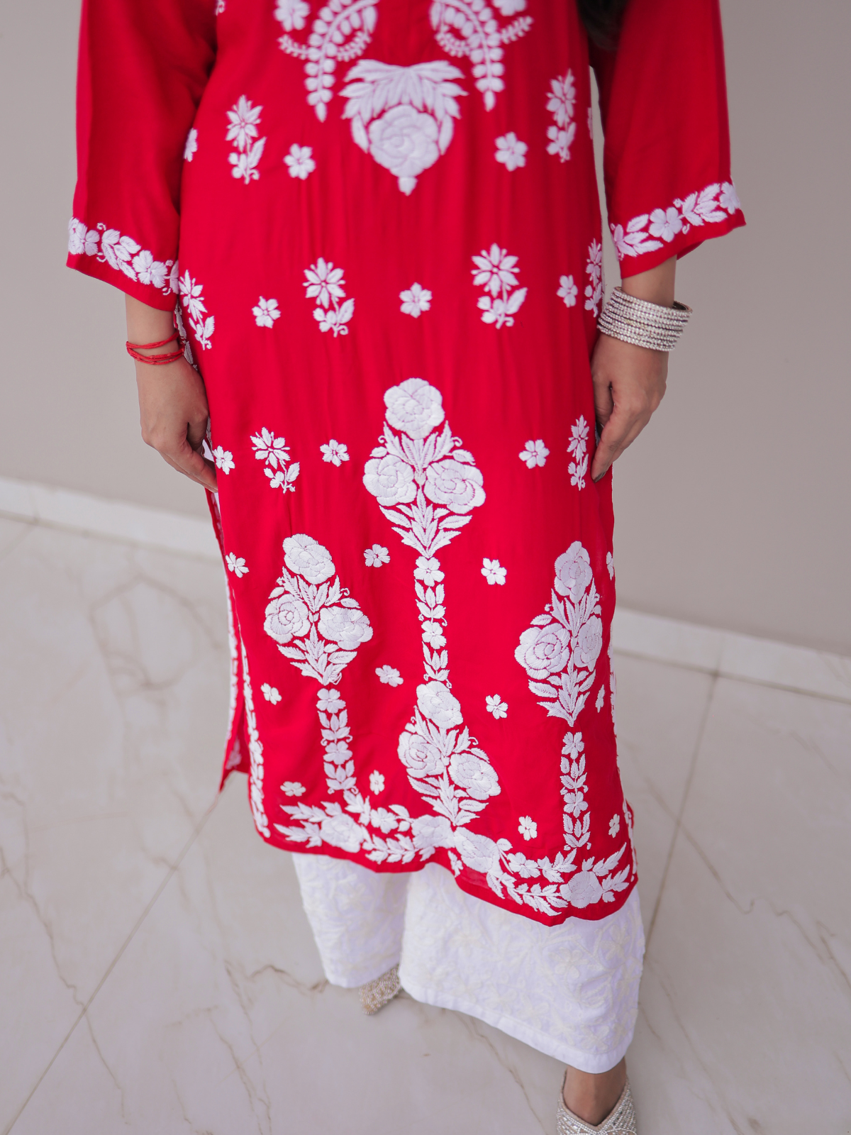 Meena modal chikankari Long kurti