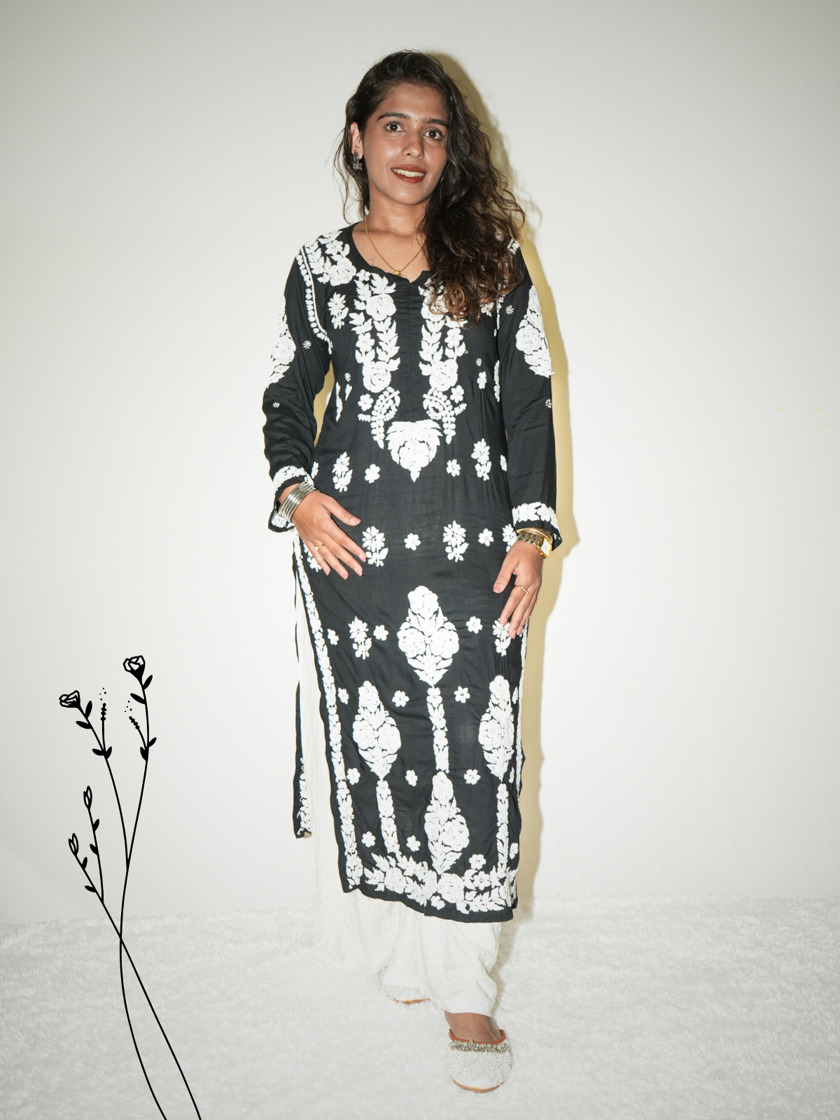 Meena modal chikankari Long kurti