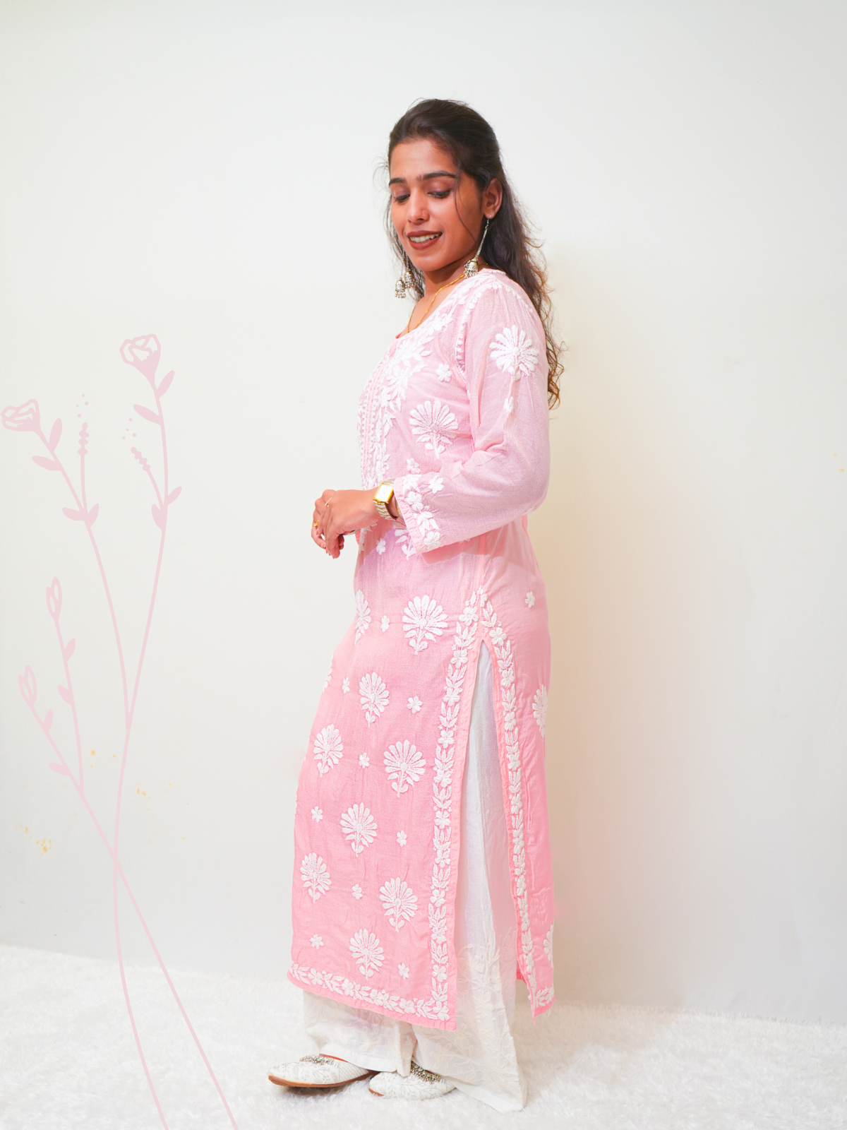 Noor muslin chikankari Long kurti