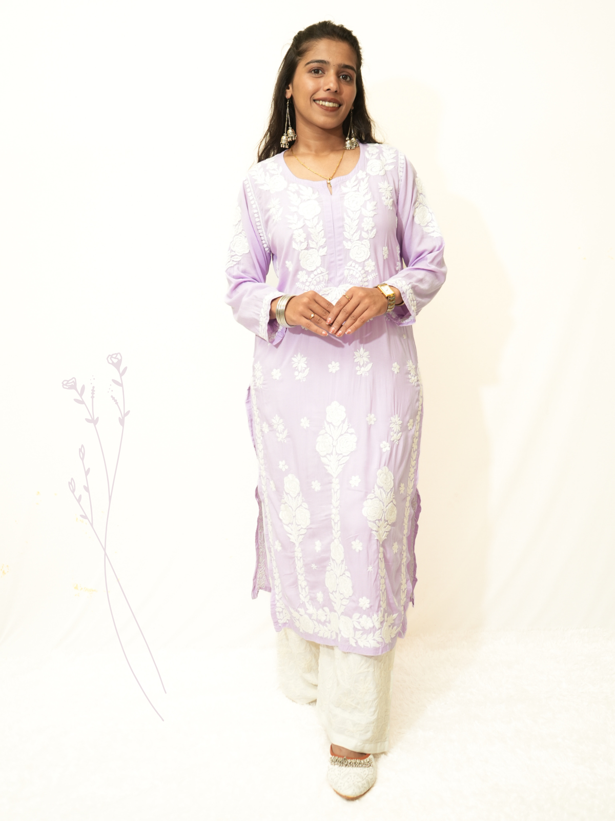Meena modal chikankari Long kurti