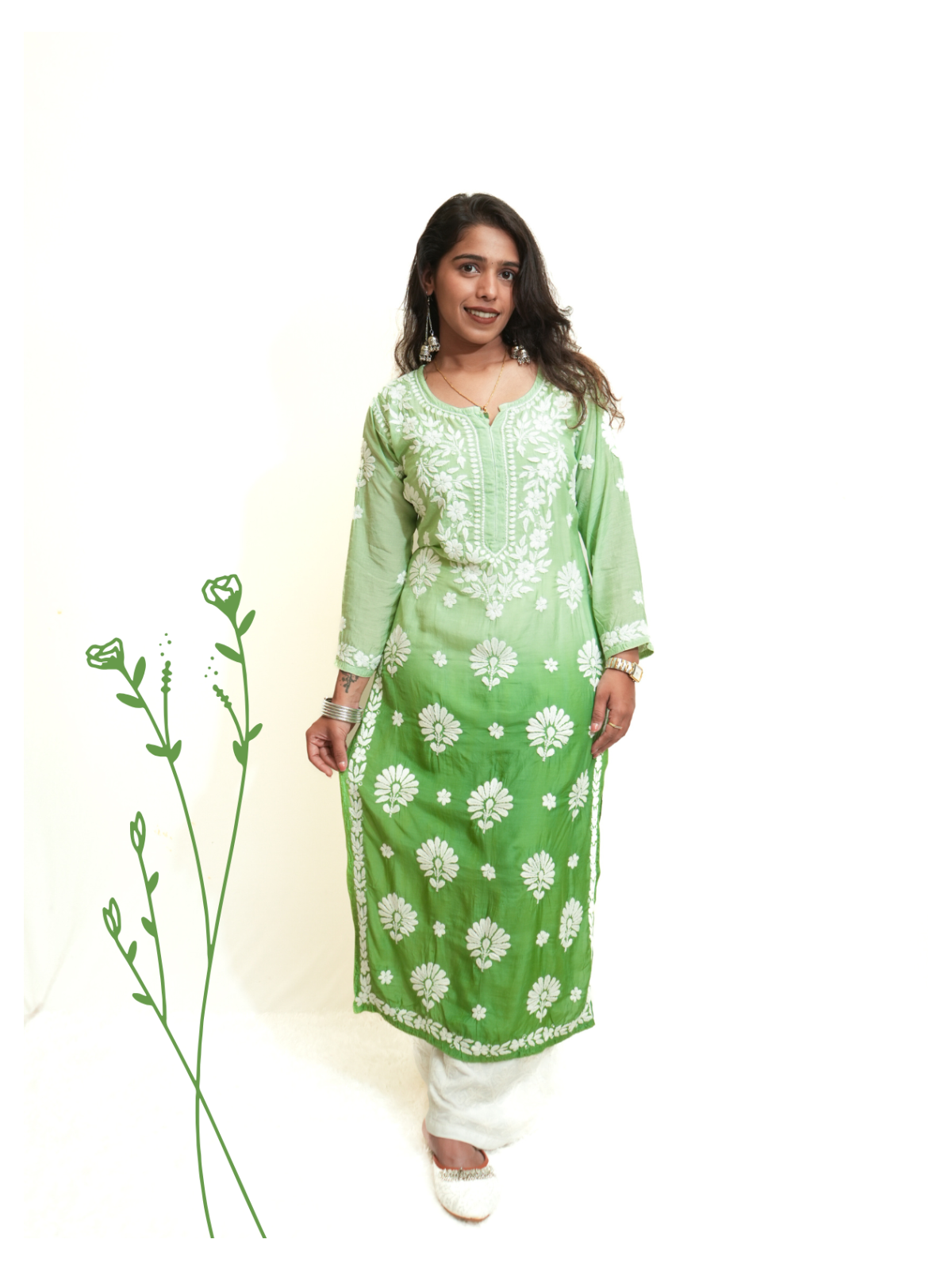 Noor muslin chikankari Long Kurti
