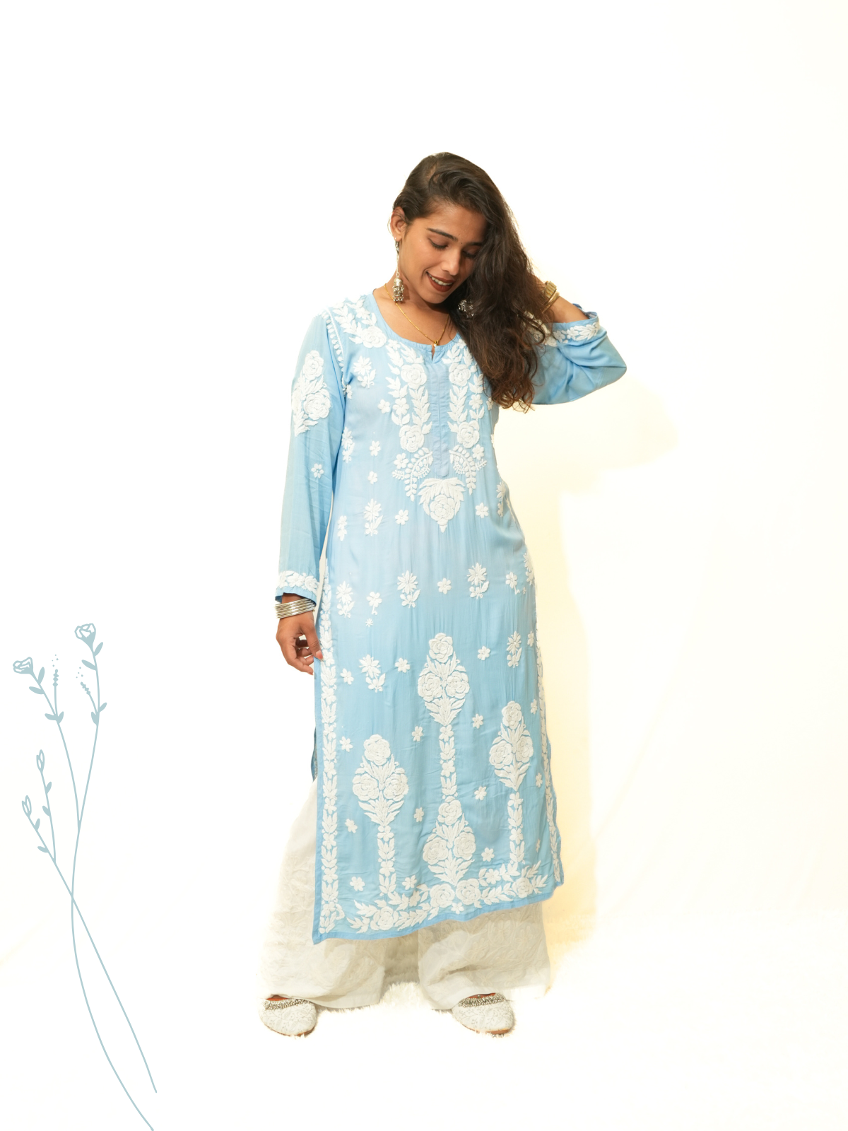 Meena modal chikankari Long kurti