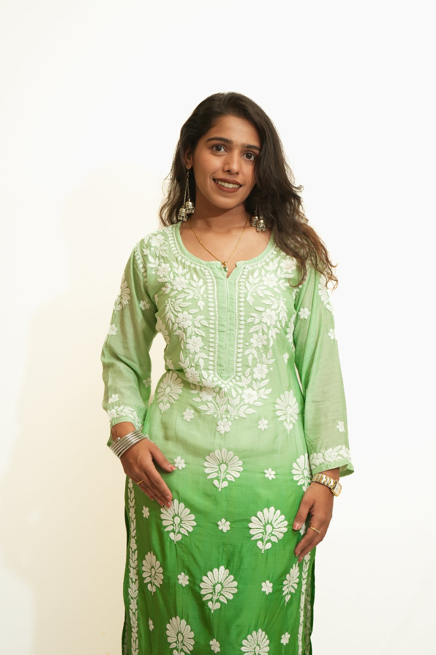 Noor muslin chikankari Long Kurti