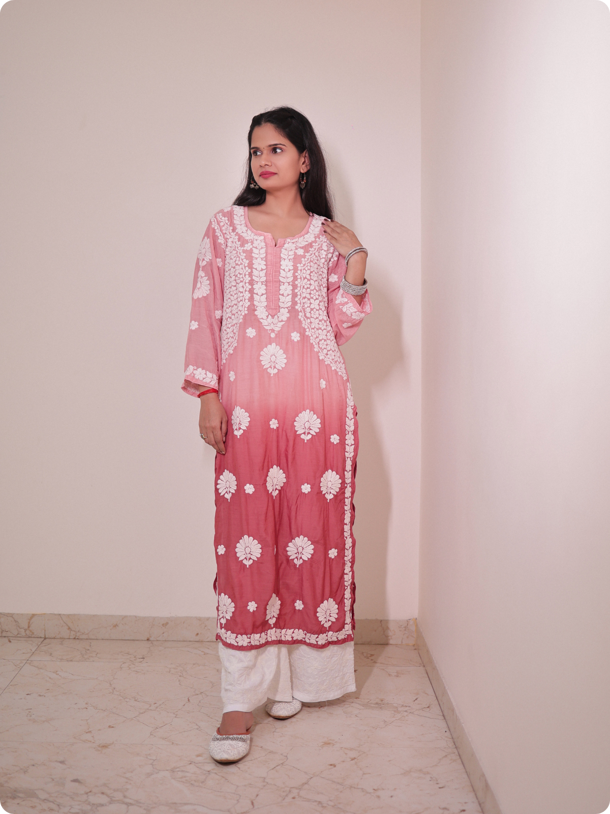 Noor muslin chikankari Long kurti
