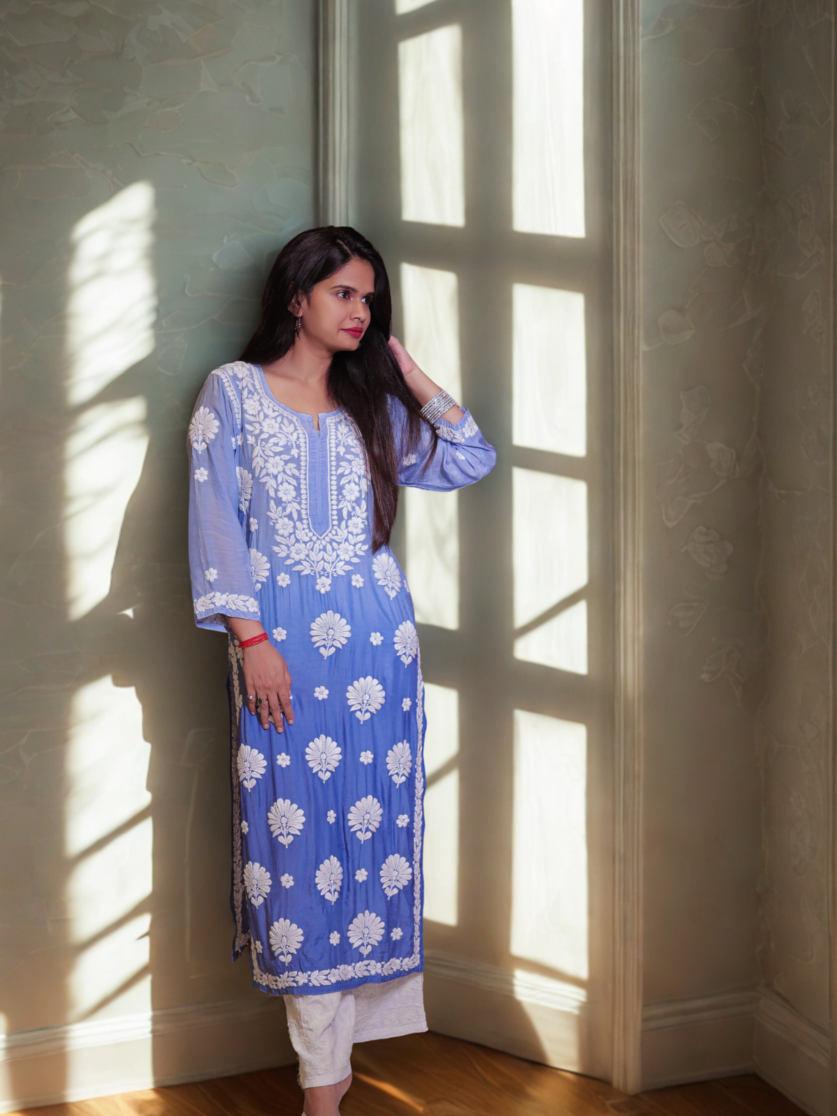 Noor muslin chikankari Long kurti